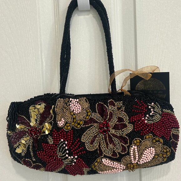 From India to You Beaded Sequin Floral Black Bag Tik Tok Viral New Release NWT - Picture 1 of 6